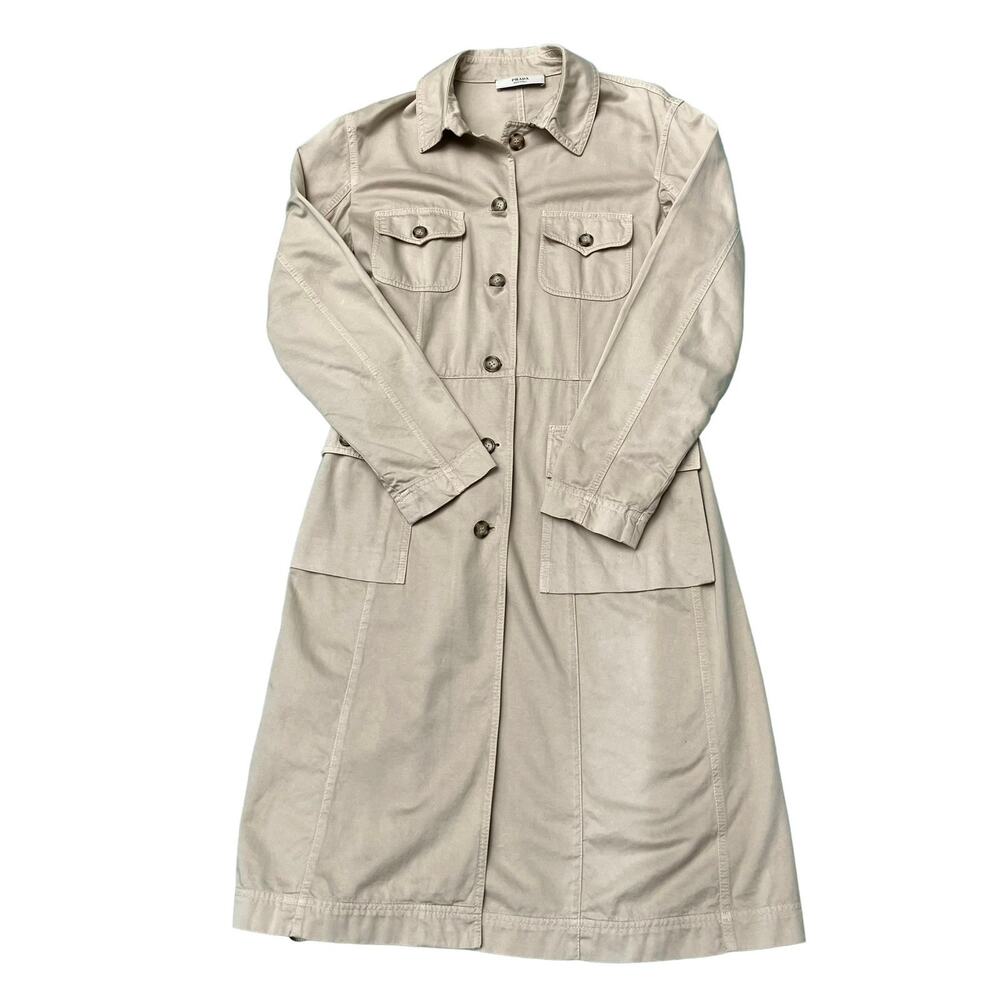 Prada Trench Coat Safari Jacket Sz 6 US Beige Cotton Lightweight Belted Auth. - Picture 16 of 16